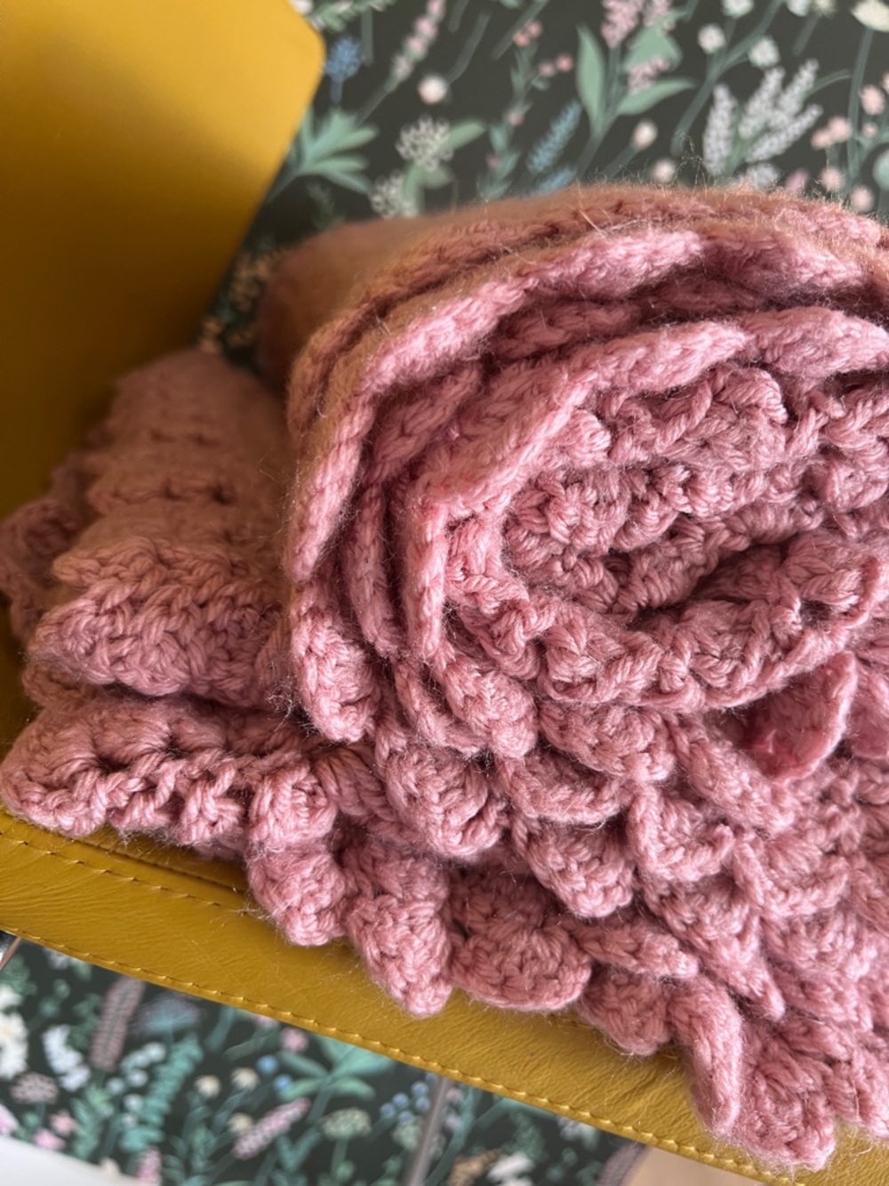 Prairie Handknit blush rose pink crochet throw blanket soft cozy cabin vibes - Picture 7 of 12